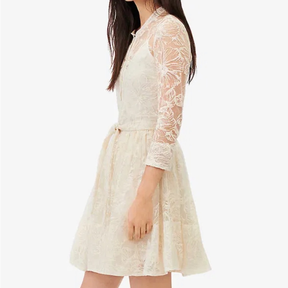 Maje Romantic Floral Embroidered Lace Belted Dress
